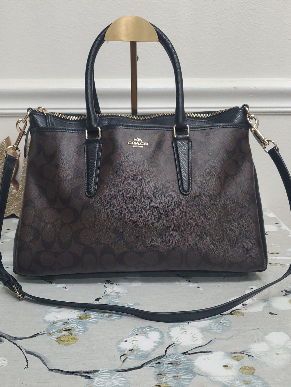 Coach Brown Signature Satchel with Black Trim
